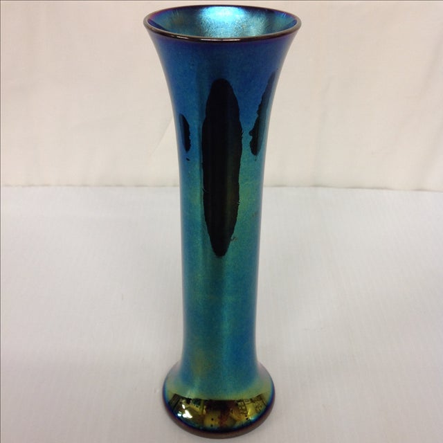 1923 Blue Iridescent Lustre Art Glass Vase Chairish