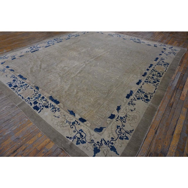 Ivory Knotted Chinese - Peking Square 1880s Wool Room Size Antique Rug, Circa Date: 1880s. This exceptional Chinese Peking...