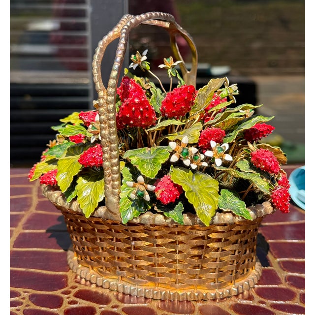Victorian Victorian Style Jane Hutchinson for Gorham Fleurs De Siecles Enamel Strawberry Botanical Basket Figurine For Sale - Image 3 of 7