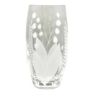 Vintage Tiffany & Co. Crystal Vase Featuring Etched Lily of the Valley Flowers For Sale