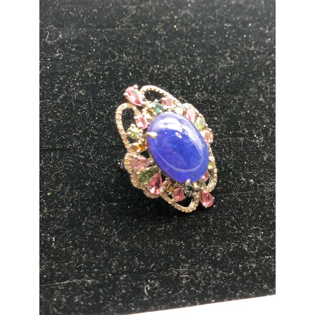 Gemstone Bochic "Orient" Diamond, Tourmaline & Tanzanite Ring Set In 18K Gold & Silver For Sale - Image 7 of 12