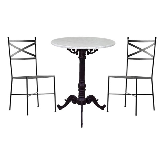 French Wrought Iron Brown Painting Set of Garden Bistro Outdoor For Sale