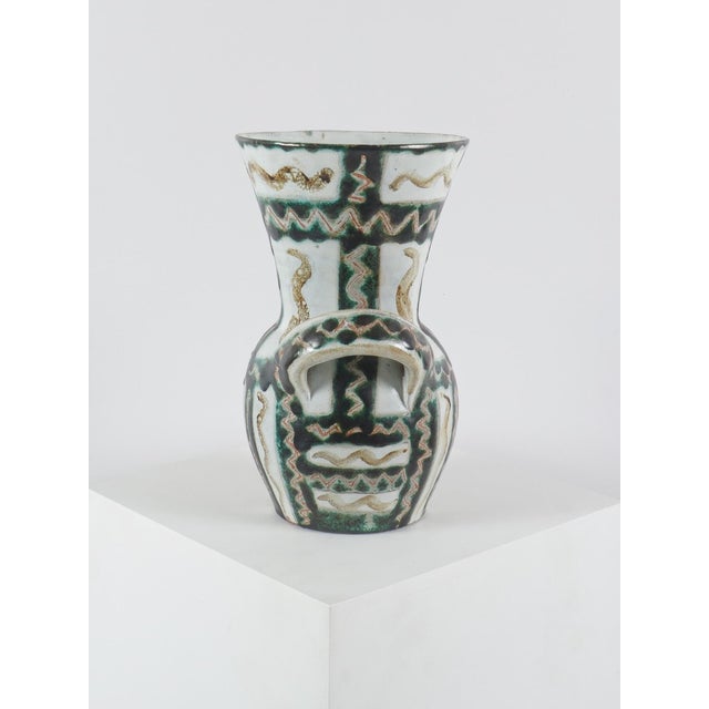 1950s Large Ceramic Vase with Handles by Robert Picault, 1950 For Sale - Image 5 of 11