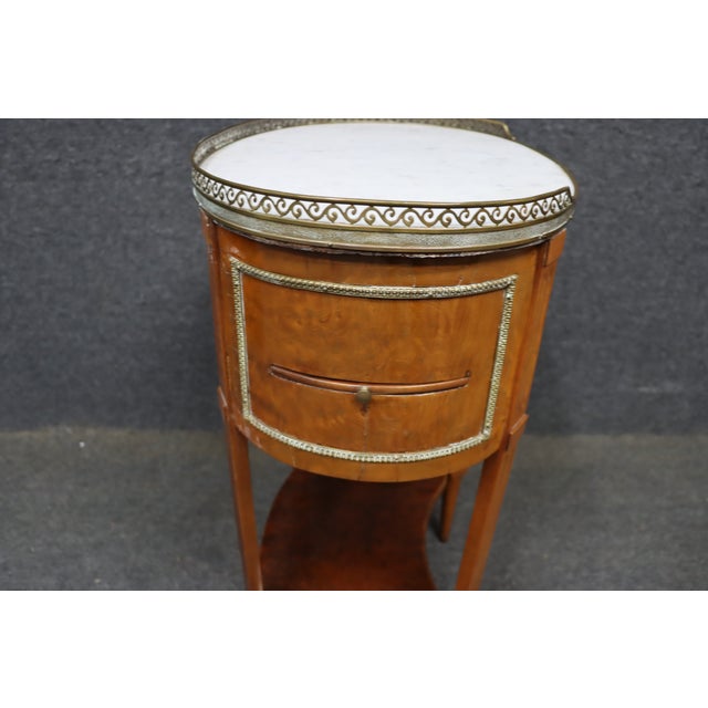 Wood French Louis XVI Revival Walnut Bouillotte Side Table With Marble Top For Sale - Image 7 of 13