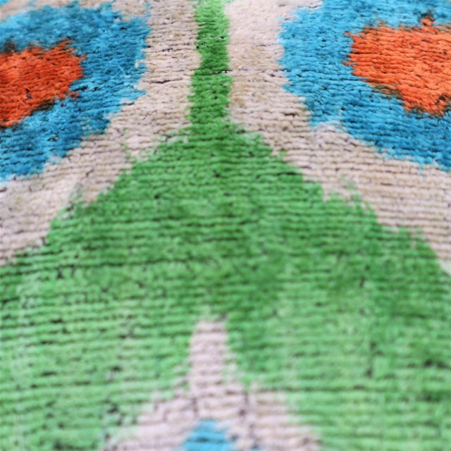Textile Contemporary Green Turquoise Orange Velvet Throw Pillow & Down Insert For Sale - Image 7 of 9