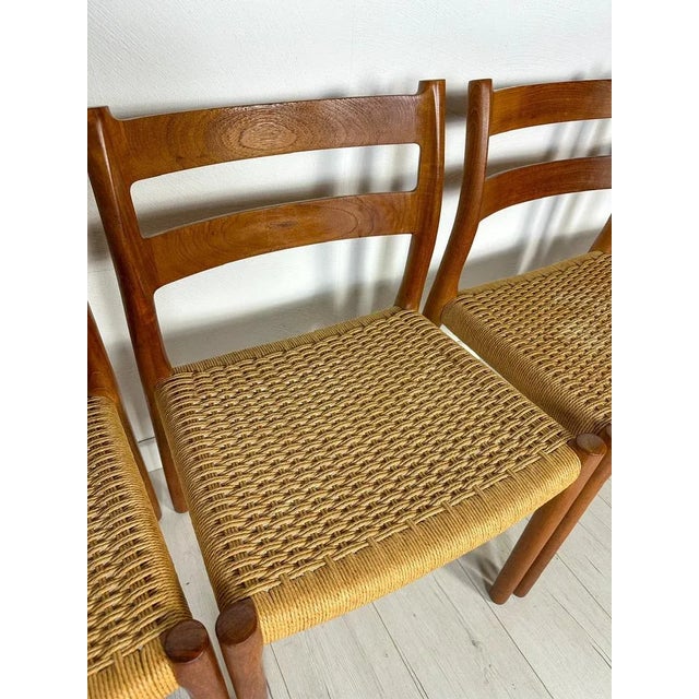 1960s Vintage Danish Teak and Papercord Dining Chairs 84 by Niels O. Møller for Jl Møller, 1960s, Set of 6 For Sale - Image 5 of 13