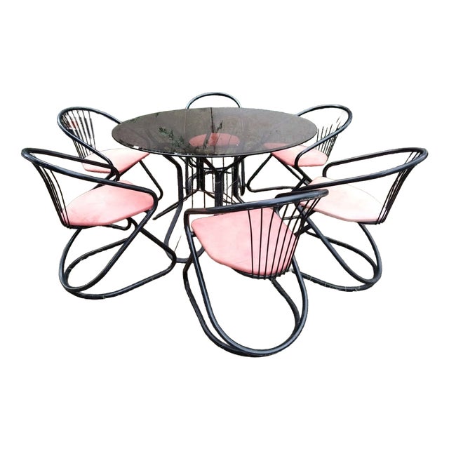 Six-Piece Rima Wire Dining Set with Smoked Glass Table by Gastone Rinaldi, 1970s, Set of 7 For Sale