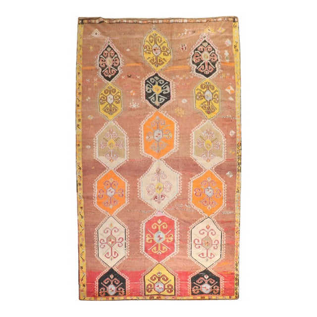 Zabihi Collection Geometric Odd Size Turkish Rug For Sale