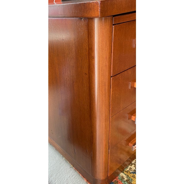 French Geometric Art Deco Rose Wood and Chrome Executive Desk W/ Bookshelves For Sale In San Francisco - Image 6 of 17
