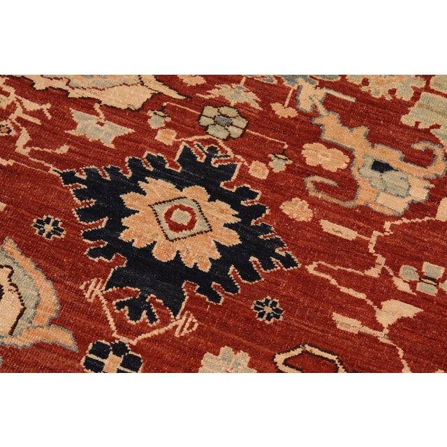 Boho Chic Ziegler Rust Blue Hand-Knotted Wool Rug - 8'3'' X 9'11'' For Sale - Image 4 of 8