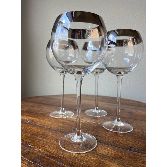 Glass Dorothy Thorpe Style Platinum Color Rim Crystal Balloon Wine Glasses- Set of 4 For Sale - Image 7 of 7