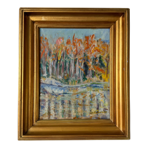 1970s Vintage Abstract Forest Landscape Oil Painting on Canvas, Framed