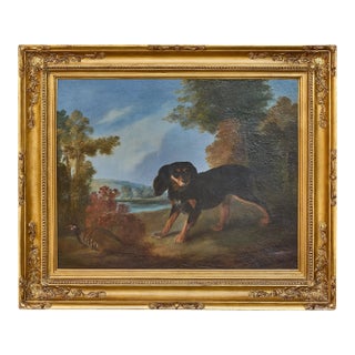 English 19th Century Oil Painting of a Dog and Pheasant in Landscape For Sale