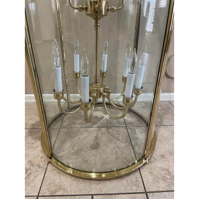 Large Georgian Style Brass & Glass 2-Tier 12-Light Entryway Hall Lantern For Sale - Image 9 of 12