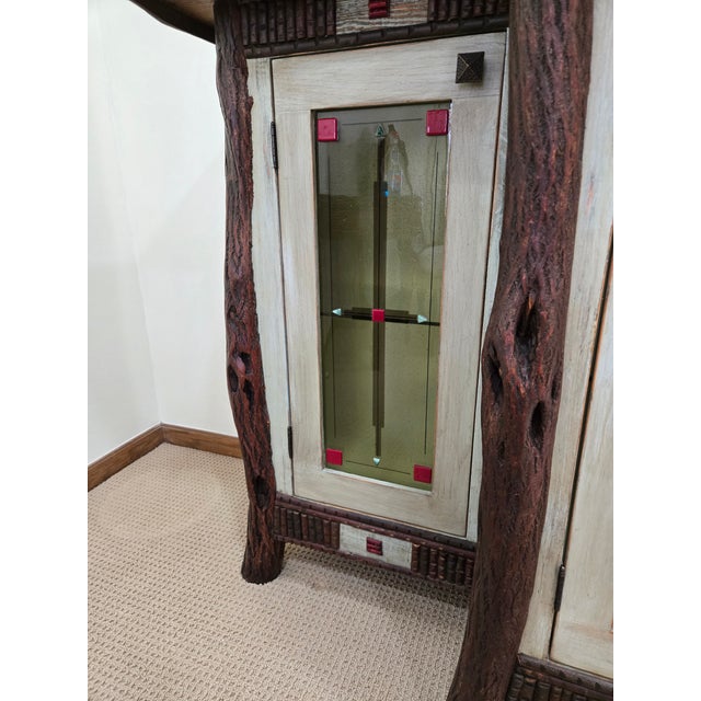 Diane Ross Signed Rustic Breakfront Credenza-Reclaimed Oak & Fused Glass Art For Sale - Image 9 of 18