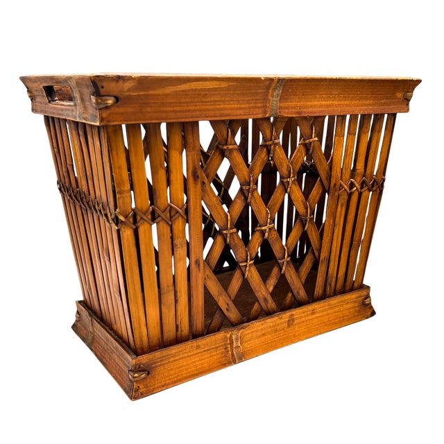 Vintage Handcrafted Bamboo & Rattan Lattice Storage Basket – Chinoiserie / Coastal For Sale - Image 11 of 11