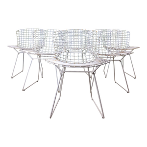 Set of 6 White Metal Indoor / Outdoor Chairs by Harry Bertoia for Knoll
