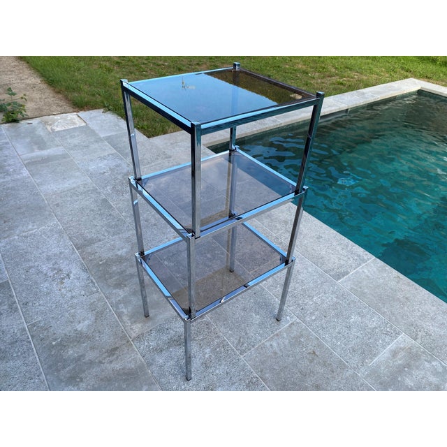 Metal Vintage Chrome and Glass Nesting Tables, 1970, Set of 3 For Sale - Image 7 of 18