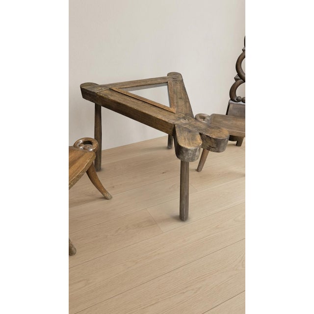 Vintage Sculptural Wooden Table and Two Chairs with Hand-Carved Loop Backrests, 1940s, Set of 3 For Sale - Image 15 of 18