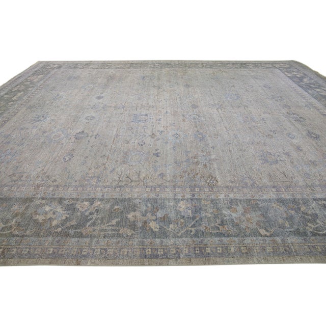 2020s Handmade Modern Artisan Collection Indian Wool Rug in Light Gray by Apadana For Sale - Image 5 of 7