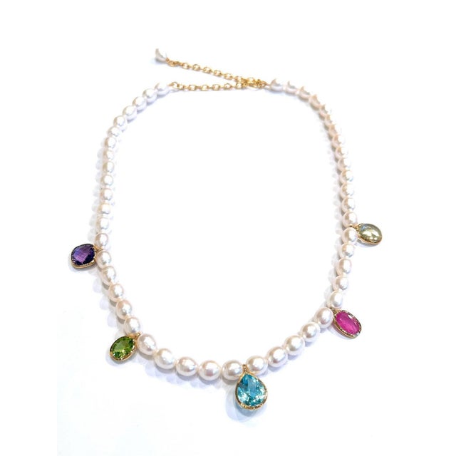 Early 21st Century Bochic "Capri" Vintage Pearl, Ruby & Multi Gem Necklace Set 18K Gold & Silver For Sale - Image 5 of 18