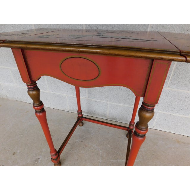 Mid 20th Century Vintage Chinoiserie Paint Decorated Vanity With Lift Center Mirror For Sale - Image 5 of 13