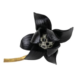 Fabrice Paris Giant Black Dahlia Resin Flower Brooch For Sale