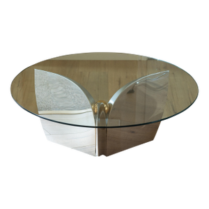 1970s Tripartite Polished Stainless Steel and Gilt-Metal Cocktail Table