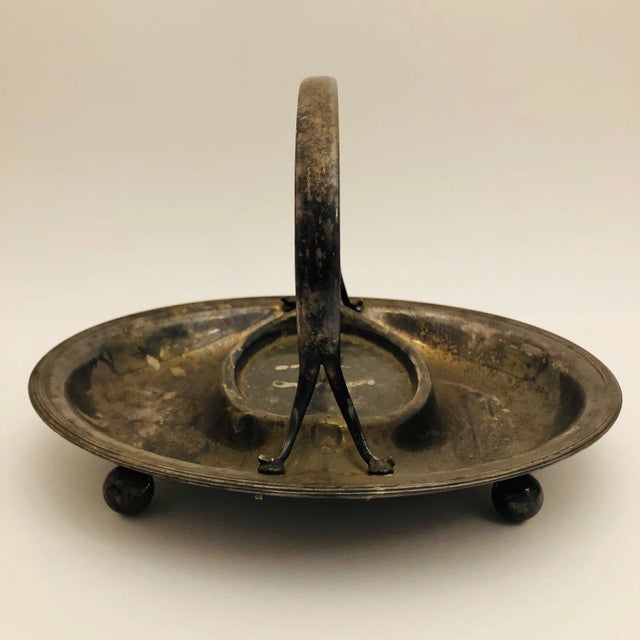 Early 21st Century Early 1900s Silver Plated English Candy Nut Dish With Handle For Sale - Image 5 of 10