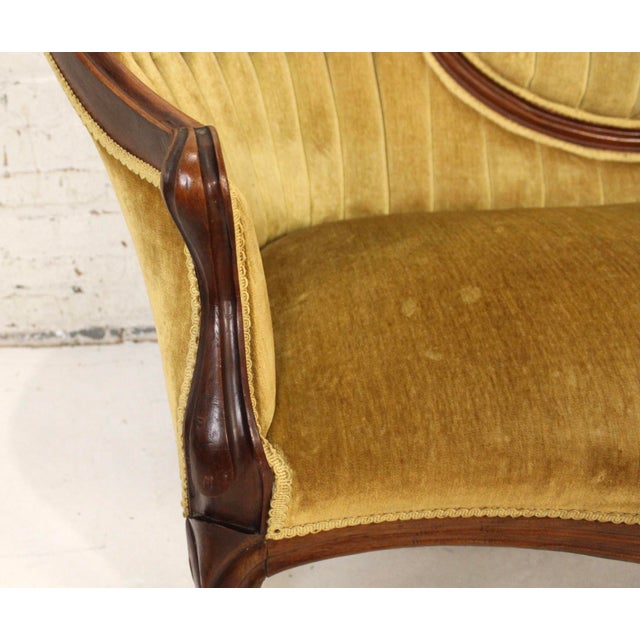 Vintage Victorian Style Gold Velvet and Walnut Settee For Sale - Image 17 of 17