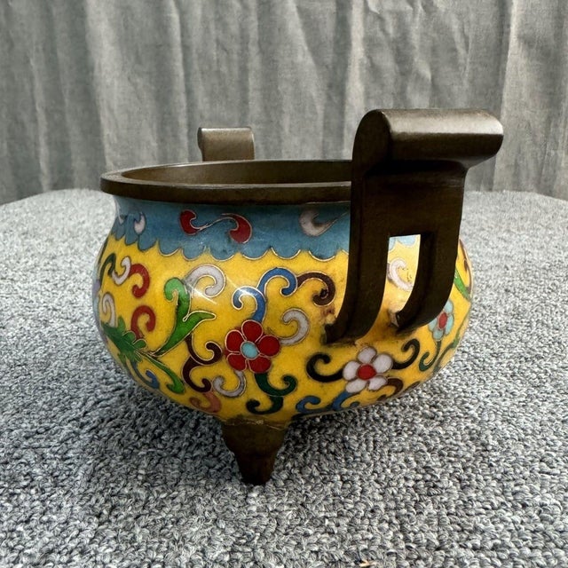 Large Vintage Cloisonné Enamel Tripod Censer With Handles For Sale - Image 4 of 6