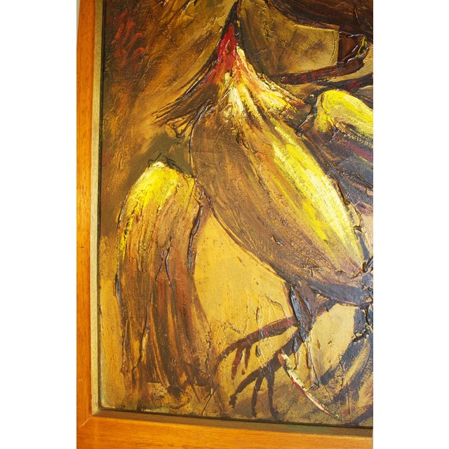 Mid-Century Modern MCM Signed Original Expressionist Oil Painting of Fighting Roosters For Sale - Image 3 of 6