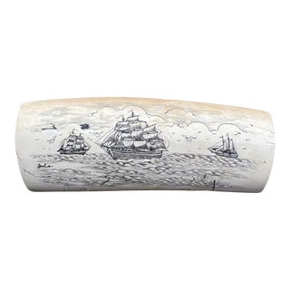Vintage Scrimshaw Nautical Carved Bone Art For Sale