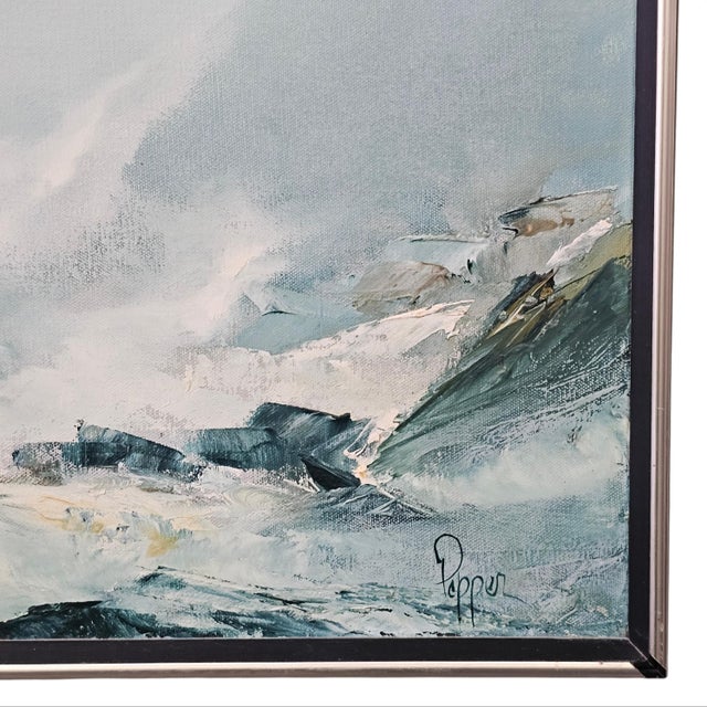 Abstract Expressionism Bob Pepper “White Water” Modernist Coastal Seascape Oil on Canvas, 22" For Sale - Image 3 of 13