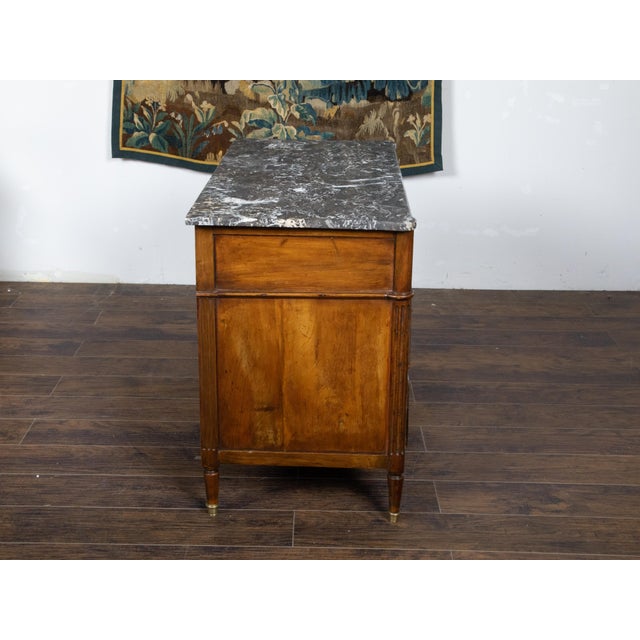 French Directoire Style 19th Century Walnut Commode with Grey Marble Top For Sale - Image 10 of 12