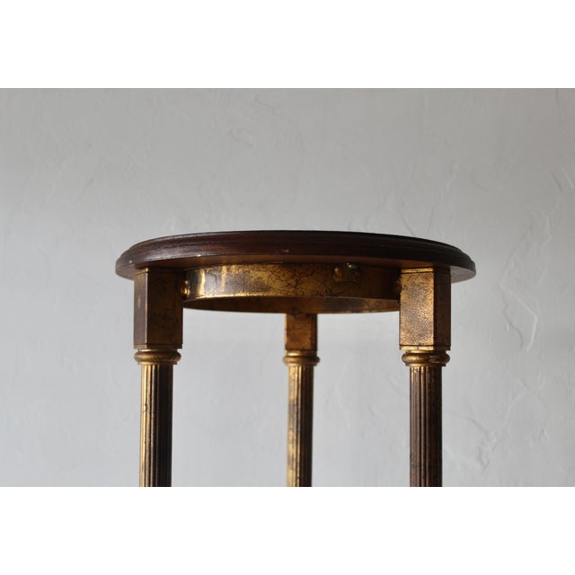 Maitland - Smith Maitland Smith Style Vintage Hollywood Regency Gilded Metal Wood Smoked Glass Three Tiered Plant Stand For Sale - Image 4 of 11