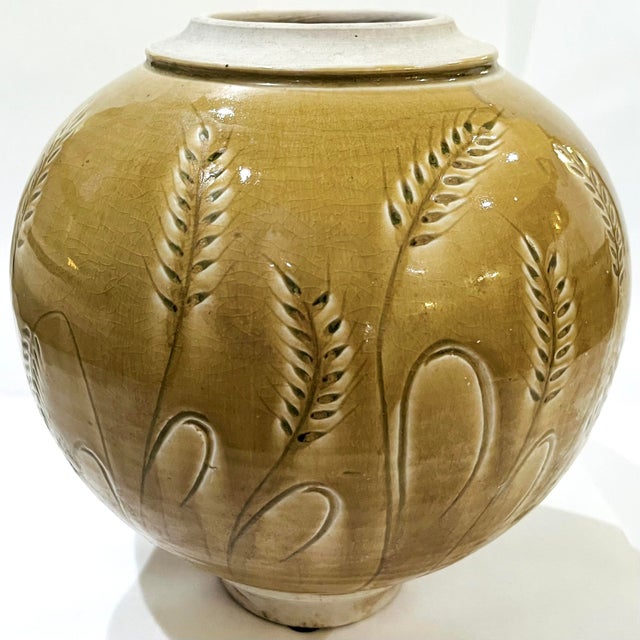 Mid-Century Modern 1970's Hand-Crafted Porcelain Jar With Incised Wheat Decoration - Ken Edwards Montana Potter For Sale - Image 3 of 8