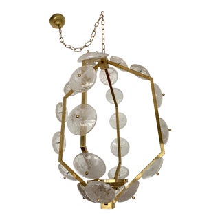 Contemporary Rock Crystal and Brass Lantern Chandelier For Sale