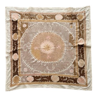 Suzani Tablecloth - Neutral Tan Uzbek Tablecloth For Sale