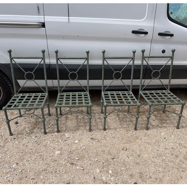 Fabulous Set of 4 Mario Papperzini for Salterini Style Garden Chairs. Very stylish with x form target motifs and ball...