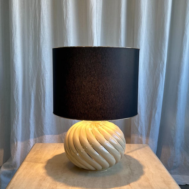 Mid-Century Modern Italian Glazed Beige Ceramic Swirl Table Lamp by Tomasso Barbi, 1970s For Sale - Image 11 of 11