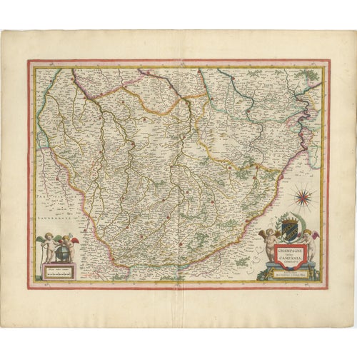 Antique Map of Champagne in France from Blaeu, 1642 For Sale