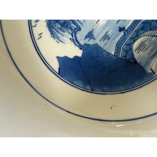 Large Chinese Export Porcelain Canton Blue and White Centerpiece Punch Bowl For Sale - Image 4 of 7