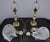 K0652 very elegant pair of antique victorian brass table lamps of turned form with canted bases. Each shade in frosted...