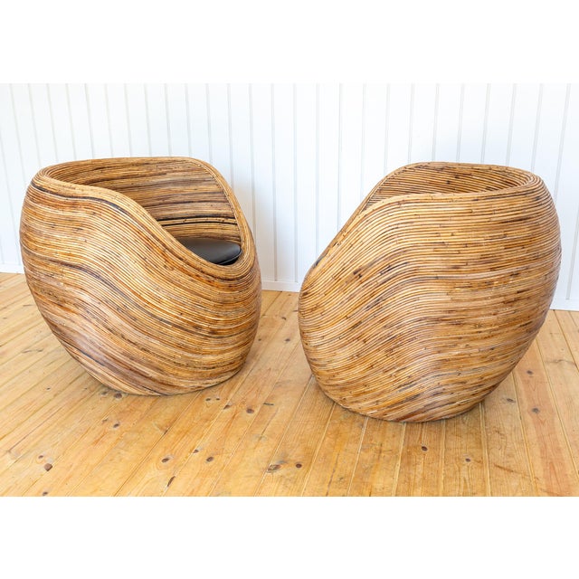 Mid-Century Modern Coastal Boho Rattan Blonde Pod Tub Armchairs by Terence Conran for Habitat, 1980, Set of 2 For Sale - Image 4 of 18