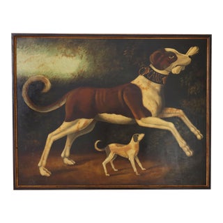 Oil Painting on Canvas of Two Dogs Playing For Sale