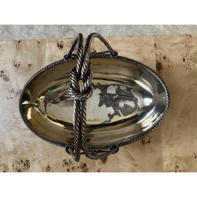 Italian Silver plate Basket With A Double Rope Handle That Ties At Both Ends. Beautifully Crafted And Hallmarked Egidio...