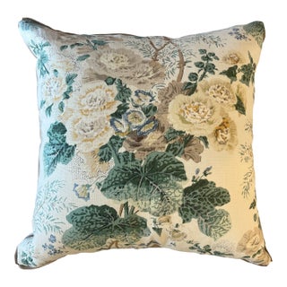 Lee Jofa Althea Floral Linen Pillow With Custom Details Down Insert For Sale