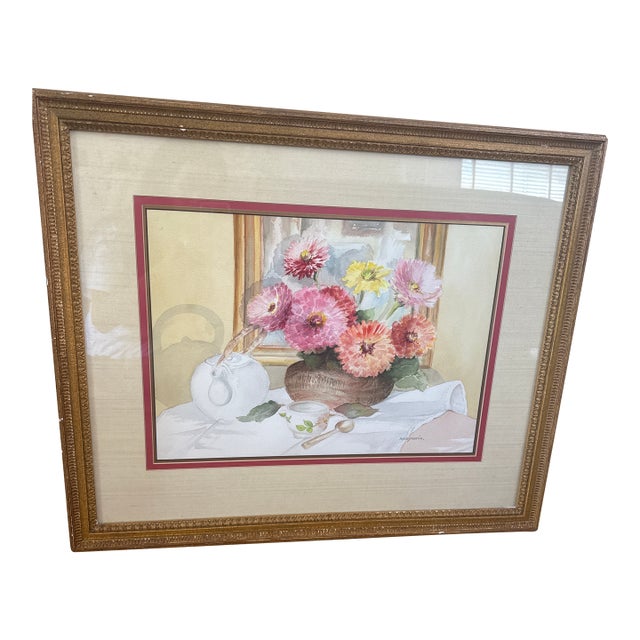 Late 20th Century Nancy Martin Original Watercolor Still Life, Framed For Sale