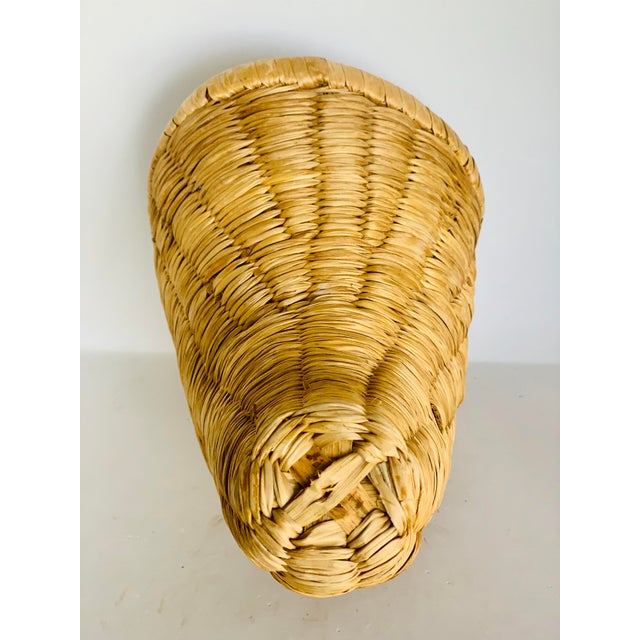 Vintage Handwoven Rush Grass Cornucopia, Horn of Plenty Thanksgiving Basket For Sale - Image 4 of 10